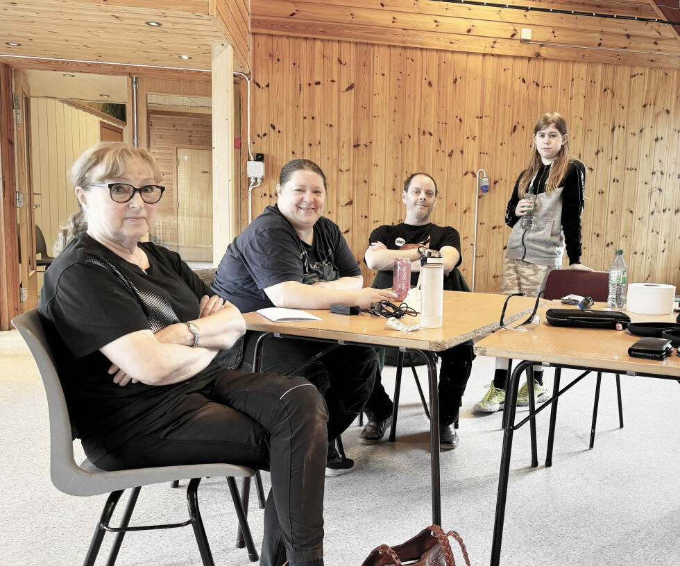 Dugnad: Denne gjengen bruker av sommeren til å pusse opp Nidarhall på dugnad. Fra venstre: Anna Johanne Sveinungsen, Else Helene Sveinungsen, Henrik Jynge og Harald Alexander Sveinungsen Schnellenberg. 										   	 FOTO: HILDEGUNN BJERGA