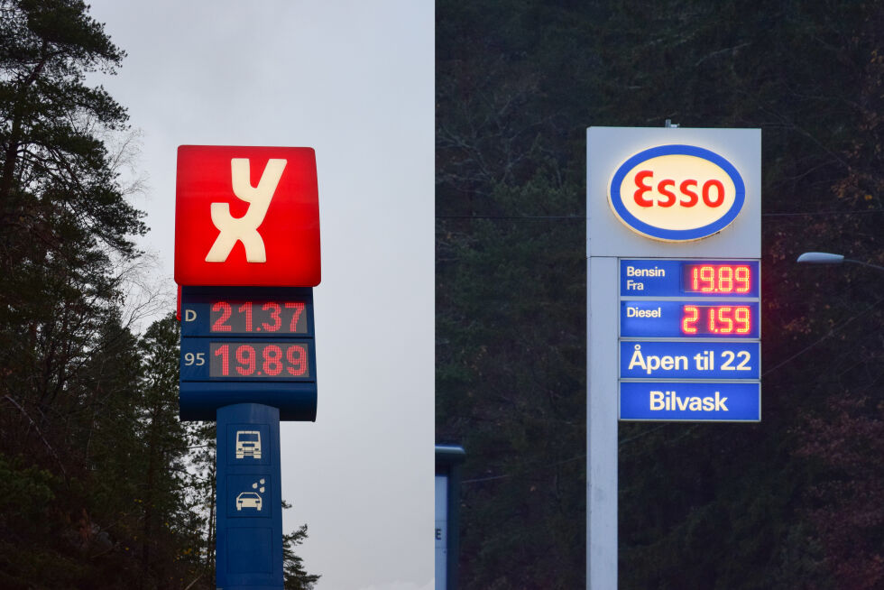 DIESEL: Før var dieselprisen litt lavere enn bensinprisen ved bensinstasjonene, den siste tiden har trenden snudd. Slik er pristavlen ved bensinstasjonene i nærheten av Osedalen torsdag morgen. FOTO: RAYMOND ANDRE MARTINSEN