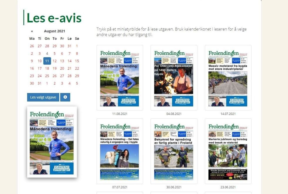 E-AVIS: På www.frolendingen.no kan du lese eksemplarer av Frolendingen helt tilbake til 2015.