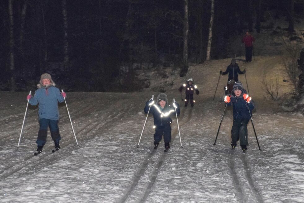 SKIRENN: I 16 minusgrader gikk det fort i løypa, da barn og unge gikk skirenn bak Mykland skole.  Tre av de ivrigste skigåerne var Emilie , Johannes og Eivind. FOTO: RAYMOND ANDRE MARTINSEN