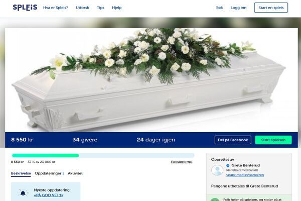 Har startet Spleis for å dekke begravelsesregning