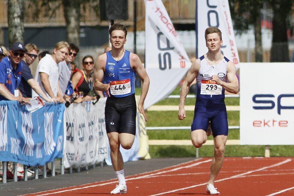 Andreas Sollid (t.v) imponerte i sin NM-debut. Han var ikke langt fra en semifinale på 200 meter. FOTO: RUNE HELLE