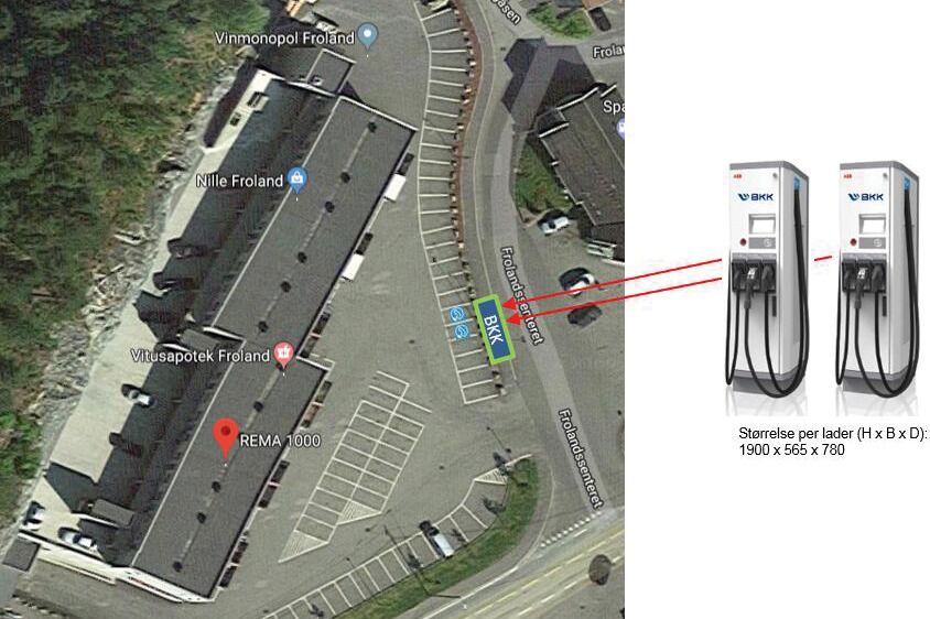 LADESTASJON: Etter mye frem og tilbake har kommunen bestemt at ladestasjonen skal plasseres til høyre ved innkjøringen til parkeringsplassen foran Rema 1000 i Osedalen.