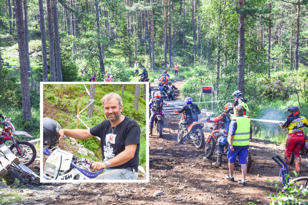 ENDURO: Hvert år pleier Kai Ingvald Flateland (innfelt) å samle mange enduro-entusiaster til et stort arrangement på Flateland. Slik blir det i år også, det ble klart etter at kommunen nylig sa ja til en søknad fra Grimstad Enduroklubb. FOTO: RAYMOND ANDRE MARTINSEN