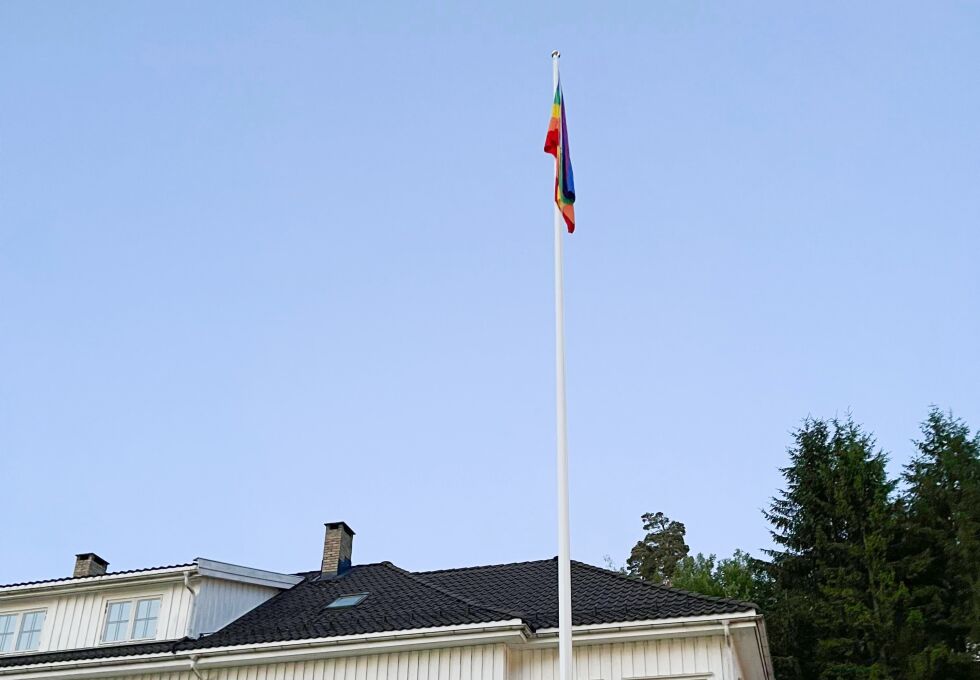 FROLAND: Dette flagget hang i toppen av flaggstanga foran kommunehuset i Osedalen onsdag kveld. FOTO: TIPSER